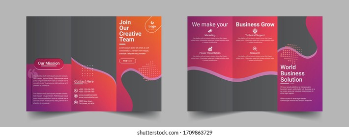 This is a colorful gradient tri fold corporate modern brochure that can be use in company, NGO etc 