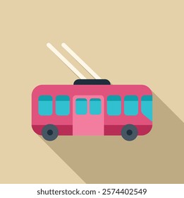 This colorful icon depicts a pink trolleybus, representing urban transportation and commuting