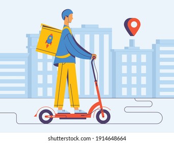 This colorful illustration depicts the courier delivery that has gained a lot of popularity these days thanks to a large number of e-commerce stores and the covid-19 pandemic