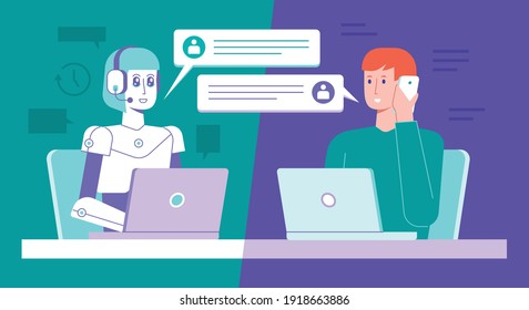 This colorful illustration depicts a voicebot, artificial intelligence and natural language understanding (NLU) based voice channel for communication that works by converting audio to text format