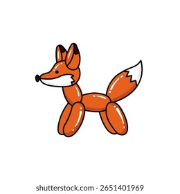 Esta ilustração colorida apresenta um adorável personagem de raposa balão, mostrando um design lúdico e extravagante perfeito para eventos infantis ou ocasiões festivas.