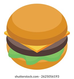 This colorful illustration features a delicious looking cheeseburger, perfect for representing fast food