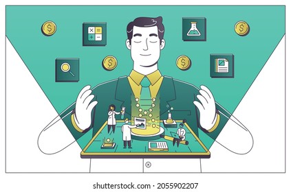 This colorful illustration shows the enabler - leader, manager, and assistant which supports the business aspects of the work and helps developers focus on implementation.  