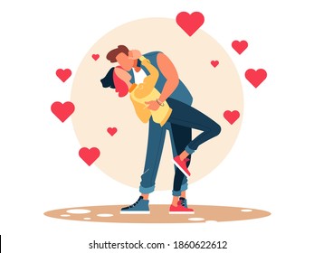 This Colorful Illustration Shows A Pair Of Teens Kissing For The First Time