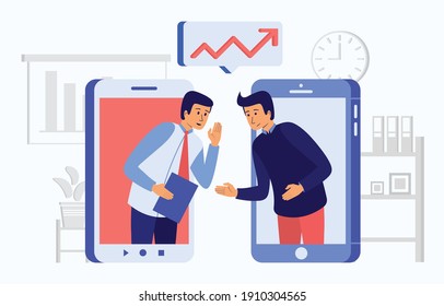 This colorful illustration shows a two man share a information about a important company or organization data, that is known only to the employees of the company or organization and not to the public