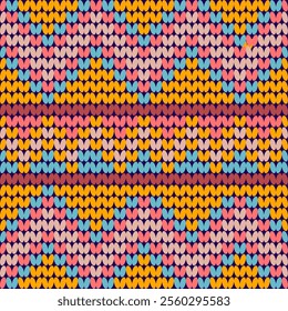 This is a colorful knitted pattern with a wavy, striped design. The vibrant colors and simple shape create a cheerful and eye-catching look.