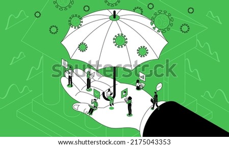 This colorful line art  image illustrates the business support, government benefits help overcome business issues due to the Coronavirus (COVID-19) pandemic