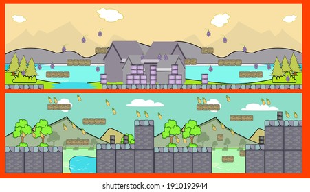 This is a Colorful set of cartoon 2d platform game scenery large pack of kids different beautiful scenes of nature