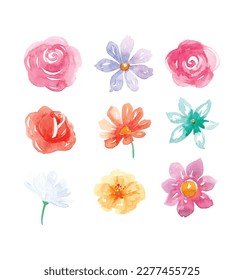 This is a colorful Spring flower collection in watercolor vector.