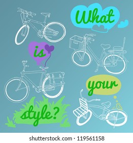 This is a colorful vector graphic with bicycles.