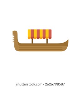 Esta ilustração vetorial colorida retrata um barco de gôndola tradicional, com um dossel listrado, deslizando nas águas tranquilas de um canal veneziano