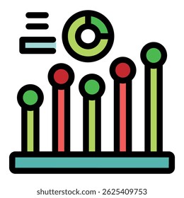This colorful vector illustration features a data driven chart representing market analysis results