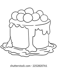 This coloring book illustration features a mouth-watering cake topped with jam, ready to be colored in with your favorite hues. Get ready to satisfy your sweet tooth and let your creativity flow.