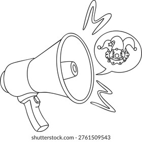 This coloring page shows a megaphone used to say funny or fake announcements. It is a playful idea for April Fools Day, where jokes and tricks are shared in a loud and silly way. The design is black and white line art, simple and easy to color. The megaphone has clear shapes and sound lines that show action and energy. It is suitable for kids and beginners because it is not too detailed. This page works well in a prank theme coloring book and adds variety beyond food jokes. It can be used for school activity, group fun, or creative time. The idea is light and harmless, helping people enjoy humor in a fun way. Perfect for printable coloring pages and simple drawing practice.