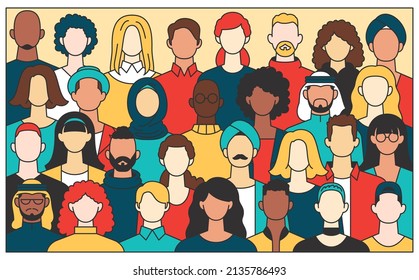 This Colourful Illustration Shows A Multicultural Group Of European, Asian, African, And Arabian People