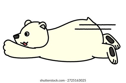 Esta é uma ilustração cômica de um urso polar correndo em alta velocidade.