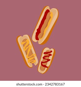 This comical illustration showcases three hotdogs tumbling down from above, creating a delightful mishap. 