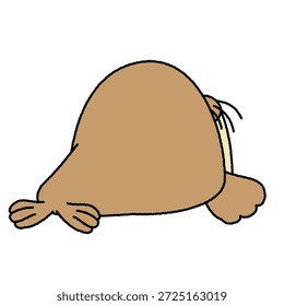 This is a comical illustration of a walrus lying exhausted on its stomach.