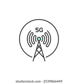 Este icono de torre de comunicación emite señales, que simbolizan la avanzada tecnología de red 5G. Destaca la innovación y la velocidad de la comunicación inalámbrica moderna.