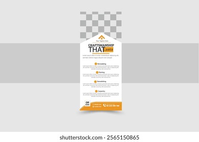 This is a compact and visually appealing roll-up banner design, perfect for promoting construction and renovation services. The layout includes:

A bold header with space for your tagline and logo.