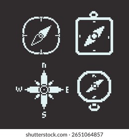 this is compass icon set in pixel art with white color and this item good for presentations,stickers, icons, t shirt design,game asset,logo and your project.