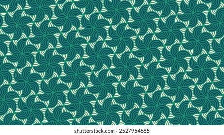 This is a complex geometric pattern background composed of deep green and light yellow, presenting interlocking circular and wavy textures that offer a natural and vibrant visual experience.
