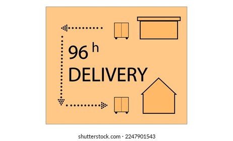 This is a complex illustration of a light yellow box with info about delivery time