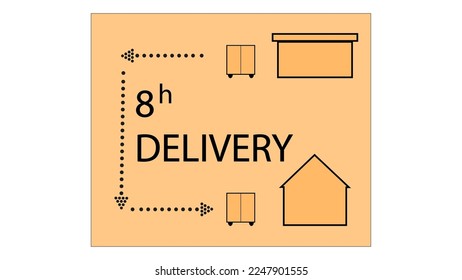 This is a complex illustration of a light yellow box with info about delivery time