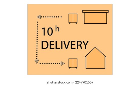 This is a complex illustration of a light yellow box with info about delivery time