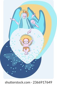 This composition is an exquisite illustration of Christmas. It embodies the deepest values of this holiday, where the little Jesus, situated within a stylized heart.