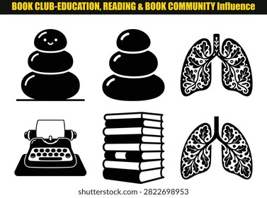 This composition features stacked stones a vintage typewriter and books representing concepts of literature learning and intellectual pursuits. The style is monochromatic.