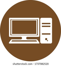 Dieses Computersymbol ist flach mit braunem Hintergrund für Webdesign 