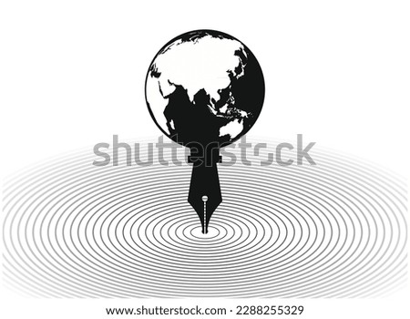  This conceptual illustration depicts the epicenter of global writing articles, blogging social and commercial ideas, vector illustration