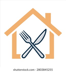 This conceptual vector graphic, referenced as image_7e1760.png, features a minimalist orange house outline enclosing a crossed navy blue fork and knife. It is an ideal visual asset for food delivery apps, catering services, homemade culinary blogs, ghost kitchens, and restaurant branding projects that emphasize dining at home or fresh meal delivery.

#FoodDelivery #HomeCooking #RestaurantIcon #ForkAndKnife #FoodVector #CulinaryDesign #Catering #FoodService #VectorGraphic