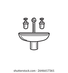Este vetor conciso apresenta uma pia sanitária de banheiro, completa com dispensadores de sabão gêmeo, apresentado em um estilo de contorno preto limpo. É adequado para várias aplicações.