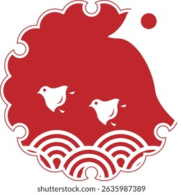 This is a congratulatory frame illustration of blue sea wave staggered birds.