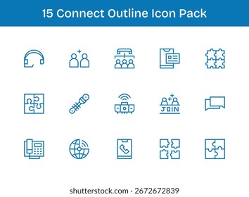 Este pacote de ícones Connect inclui 15 vetores Outline, perfeito para melhorar as interfaces digitais.