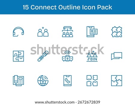 This Connect icon pack includes 15 Outline vectors, perfect for enhancing digital interfaces.