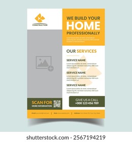 This Construction Company Flyer design is ideal for promoting construction services, projects, and expertise. With a bold and professional layout, it highlights key offerings, project details, and con