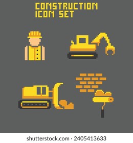 this construction icon in pixel art with simple color and black background ,this item good for presentations,stickers, icons, t shirt design,game asset,logo and your project.