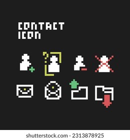 este es el icono de contacto 1 bit estilo en píxeles de arte con fondo negro y poco color, este elemento es bueno para presentaciones, pegatinas, iconos, diseño de camisetas, activos de juego, logotipo y su proyecto.