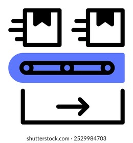 Este icono de cinta transportadora es adecuado para logística, entrega y distribución, etc.