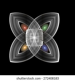 This is a corner element. It has four "eyes". Eye color there is red, orange, green and blue.