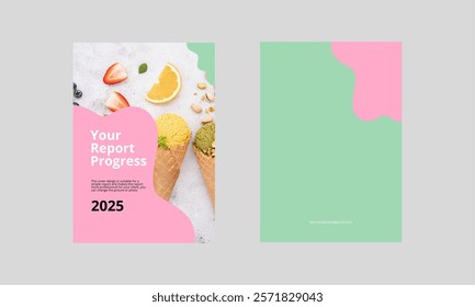 This cover design is suitable for a simple report and makes the report look more professional for your client. You can change the picture or photo, and it’s a full-color design