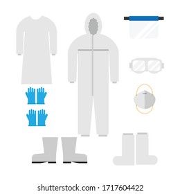 This are coveralls suits set for personal protection, protection concept, Coverall cloth concept, Safety concept.