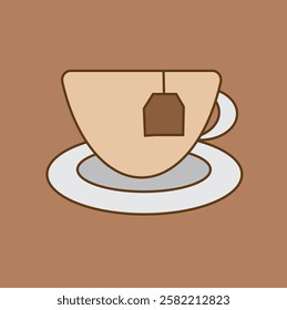 This cozy illustration features a steaming cup of hot tea, exuding warmth and comfort. Ideal for use in beverage related designs, lifestyle content, or any project.