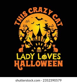 This crazy cat lady loves Halloween, Halloween Tees, Boo Halloween Shirt, Pumpkin, Spider, Halloween T-shirt, Retro groovy, Stay Spooky, Greeting Card, Poster, and Mug Design.