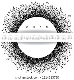 In this creative 2019 calendar, musical notes buzz around a perfect circle with space for your text 