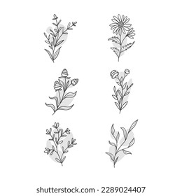 This is a creative botanical leaf doodle wildflower line art.