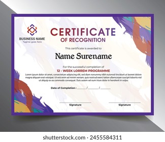 Dies ist ein Creative Certificate Vorlage Design mit Pinseleffekt, den Sie für mehrere Anwendungen speziell für die Paint Art-Schule verwenden können